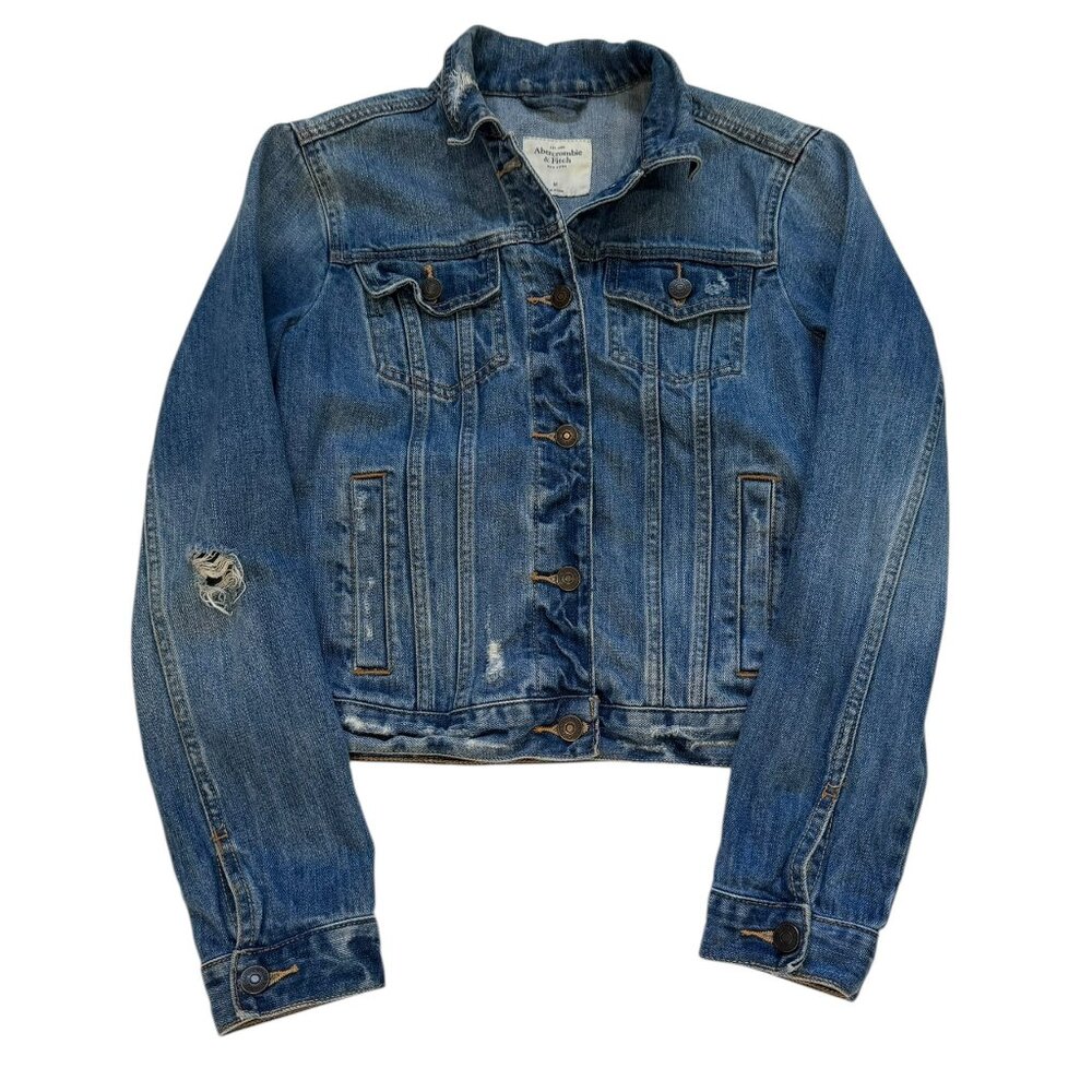 Abercrombie & Fitch Denim Jacket Women Medium Distressed Classic Fit Jean Jacket